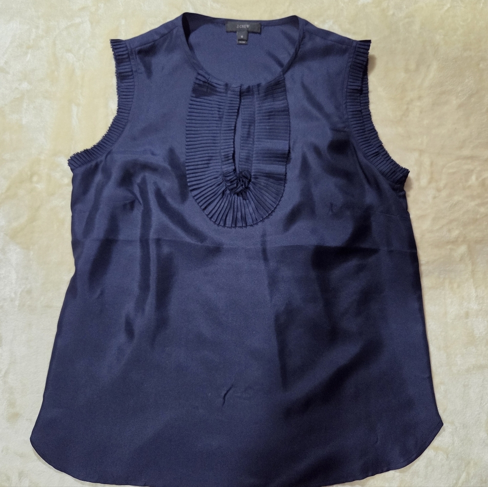 J. Crew Sleeveless Blouse Navy 100% Silk Dinner Party Office Sz 6